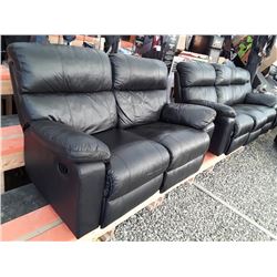 0A --Black Leather Sectional Reclining Sofa and Loveseat