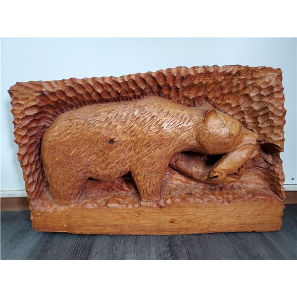 Large Carving 32" x 22" Bear Catching Salmon