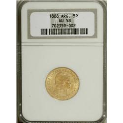 Argentina: Republic gold 5 Pesos/Argentino 1888,