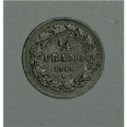 Belgium: Leopold I 1/4 Franc 1844, KM8, nice AVF