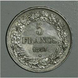 Belgium: Leopold I 5 Francs 1849, KM3.2, nice VF