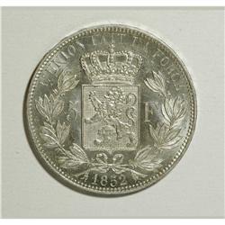 Belgium: Leopold I 5 Francs 1852, KM17, lustrous