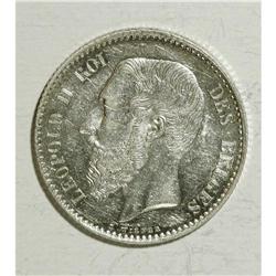 Belgium: Leopold II Franc 1866-FR, KM28.1, lustr