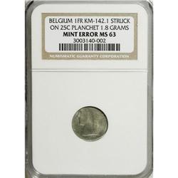 Belgium: Mint Error Franc ND Struck on 25 Centim