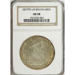 Bolivia: Republic 8 Soles 1837-LM, KM97, AU58 NG