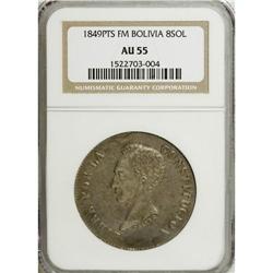 Bolivia: Republic 8 Soles 1849-FM, KM109, AU55 N