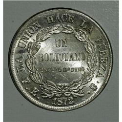 Bolivia: Republic Boliviano 1872-FE, KM155.4, br