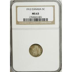 Canada: George V 5 Cents 1912, MS63 NGC.