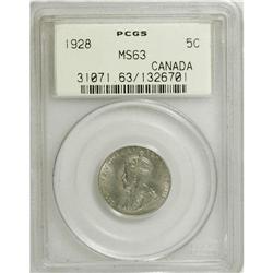 Canada: George V 5 Cents 1928, MS63 PCGS.