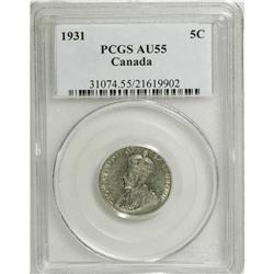 Canada: George V 5 Cents 1931, AU55 PCGS.