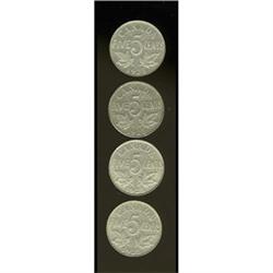 Canada: George V 5 Cents 1925, lot of 4 pieces,