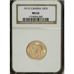 Canada: George V gold sovereign 1911-C, MS62 NGC