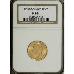 Canada: George V gold sovereign 1918-C, MS61 NGC