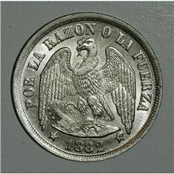 Chile: Republic Peso 1882, KM142.1, fully lustro