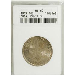 Cuba: Republic 40 Centavos 1915: KM-14.3, MS60 A