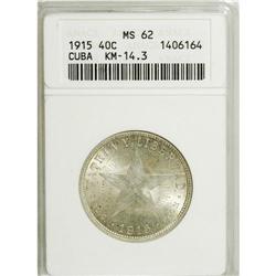 Cuba: Cuba 40 Centavos 1915: KM-14.3, MS62 ANACS