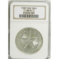 Cuba: Cuba 1 Peso 1933: KM-15.2, MS61 NGC.