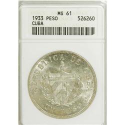 Cuba: Cuba 1 Peso 1933: KM-15.2, MS61 ANACS, goo