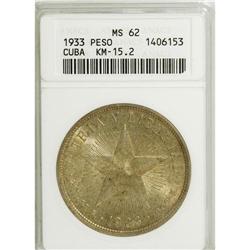Cuba: Cuba 1 Peso 1933: KM-15.2, MS62 ANACS, gol