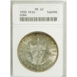 Cuba: Cuba 1 Peso 1933: KM-15.2, MS62 ANACS, goo