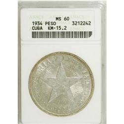 Cuba: Cuba 1 Peso 1934 pair: KM-15.2, MS60 and M