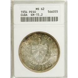 Cuba: Cuba 1 Peso 1934: KM-15.2, MS62 ANACS.