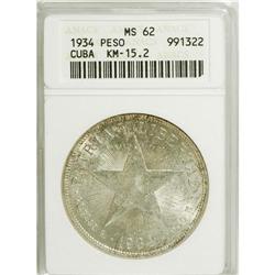 Cuba: Cuba 1 Peso 1934: KM-15.2, MS62 ANACS.