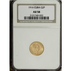 Cuba: Gold 2 Pesos 1916: KM-17, AU58 NGC, nice c