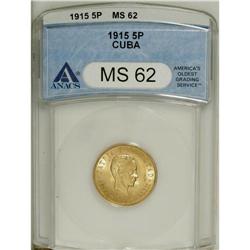 Cuba: Republic gold 5 Pesos 1915: KM-19, MS62 AN