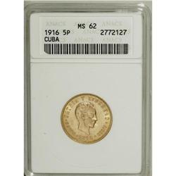 Cuba: Republic gold 5 Pesos 1915: KM-19, MS62 AN