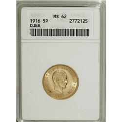 Cuba: Republic gold 5 Pesos 1916: KM-19, MS62 AN