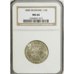 Denmark: Frederick VI 1/6 Rigsdaler 1808, KM664,