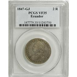Ecuador: Republic 2 Reales 1847-GJ, KM33, VF35 N