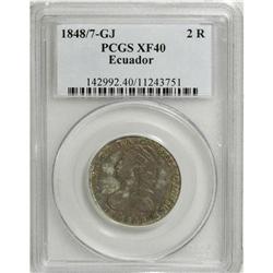 Ecuador: Republic 2 Reales 1848/7-GJ, KM33, XF40