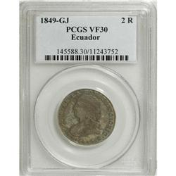 Ecuador: Republic 2 Reales 1849-GJ, KM33, VF30 P
