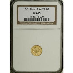 Egypt: Abdul Aziz gold 5 Kurush 1277/14, KM255,