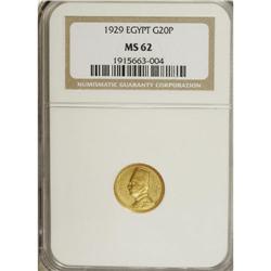 Egypt: Fuad gold 20 Piastres 1929, KM351, MS62 N