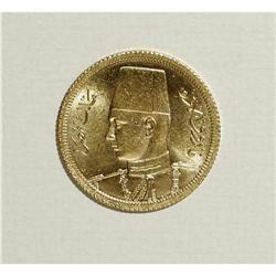 Egypt: Farouk gold 20 Piastres 1938, KM370, choi