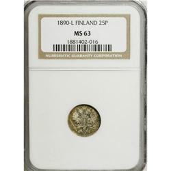 Finland: Alexander III 25 Pennia 1890, KM6.2, MS