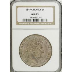 France: Louis Philippe I 5 Francs 1847A, KM749.1