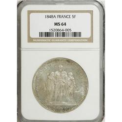 France: Second Republic 5 Francs 1848A, KM756.1,