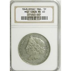 France: White metal Essai 5 Francs 1848, Maz-128