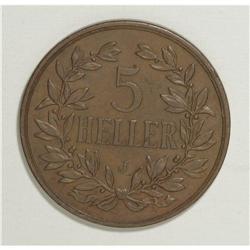 German East Africa: Wilhelm II bronze 5 Heller 1