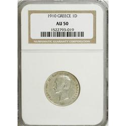 Greece: George I Drachma 1910, KM60, AU50 NGC, e