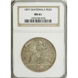 Guatemala: Republic Peso 1897, KM210, MS61 NGC,