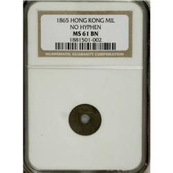 Hong Kong: Victoria 1 Mil 1865, KM-2, no hyphen,