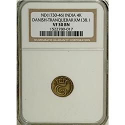 India: Danish Tranquebar copper 4 Kas ND (1730-4