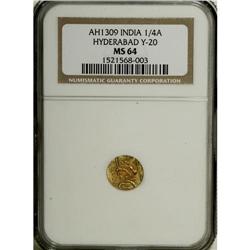 India: Hyderabad gold 1/4 Ashrafi 1309AH (1891),