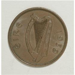 Ireland: Republic Halfpenny 1939, KM10, glossy b