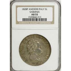 Italy-Sardinia: Sardinia. Carlo Felice 5 Lire 18